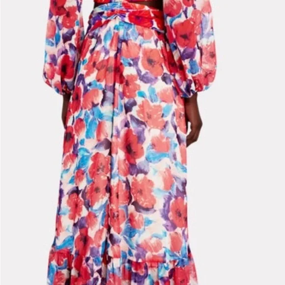 PatBO Violet Cut-Out Floral Maxi Dress in Cherry M - Picture 3 of 9